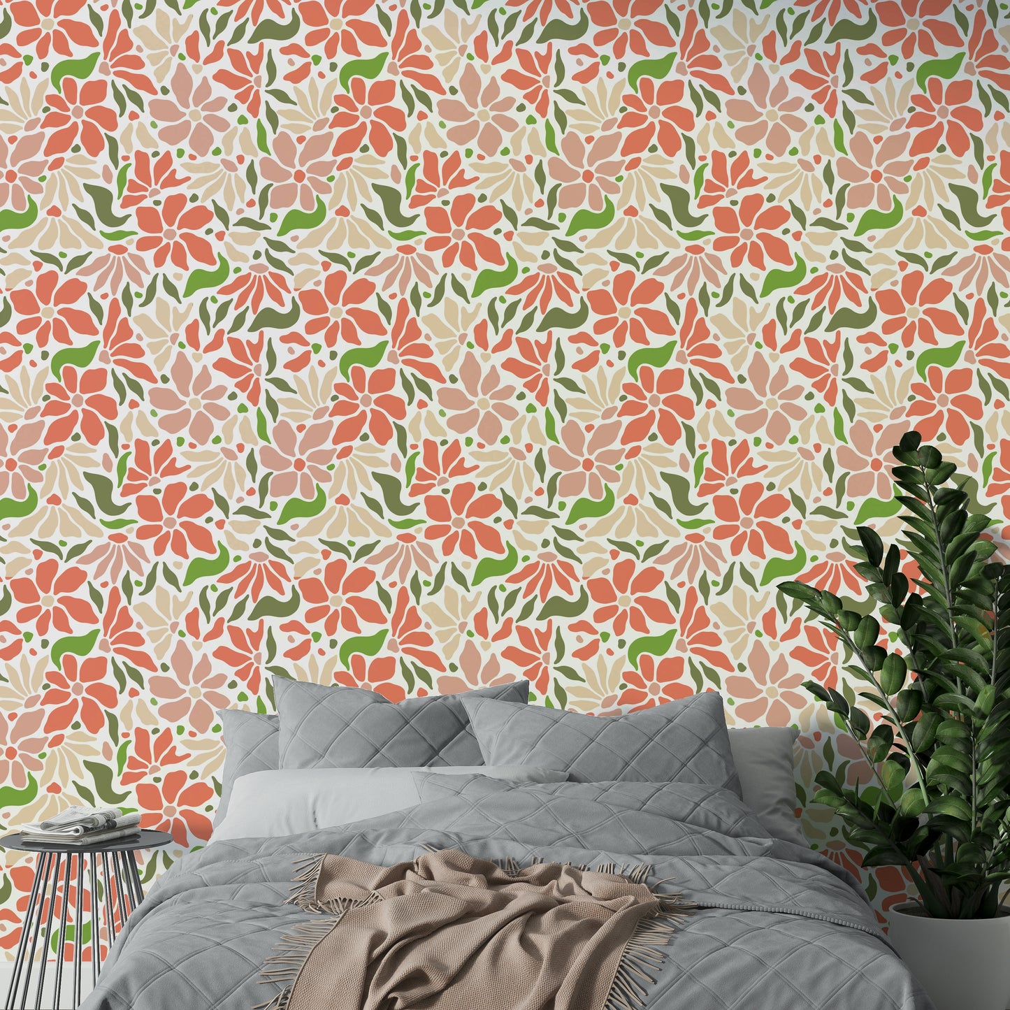 Groovy Flowers Coral Green Wall Mural