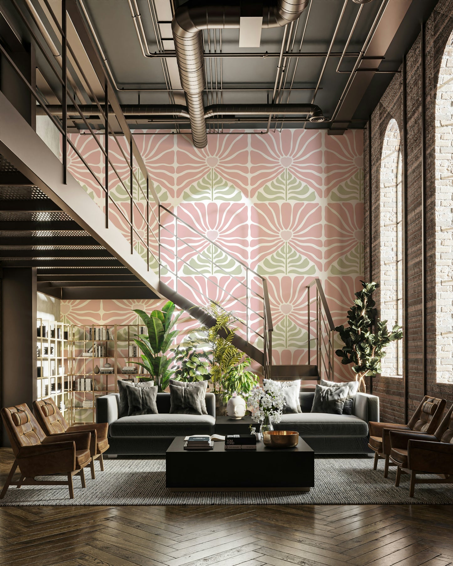 Vintage flower wallpaper in pastel tones

