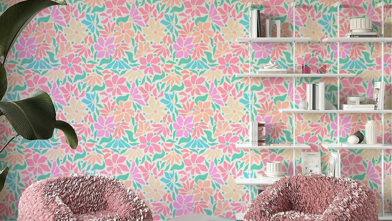 Groovy flowers wallpaper with retro floral design

