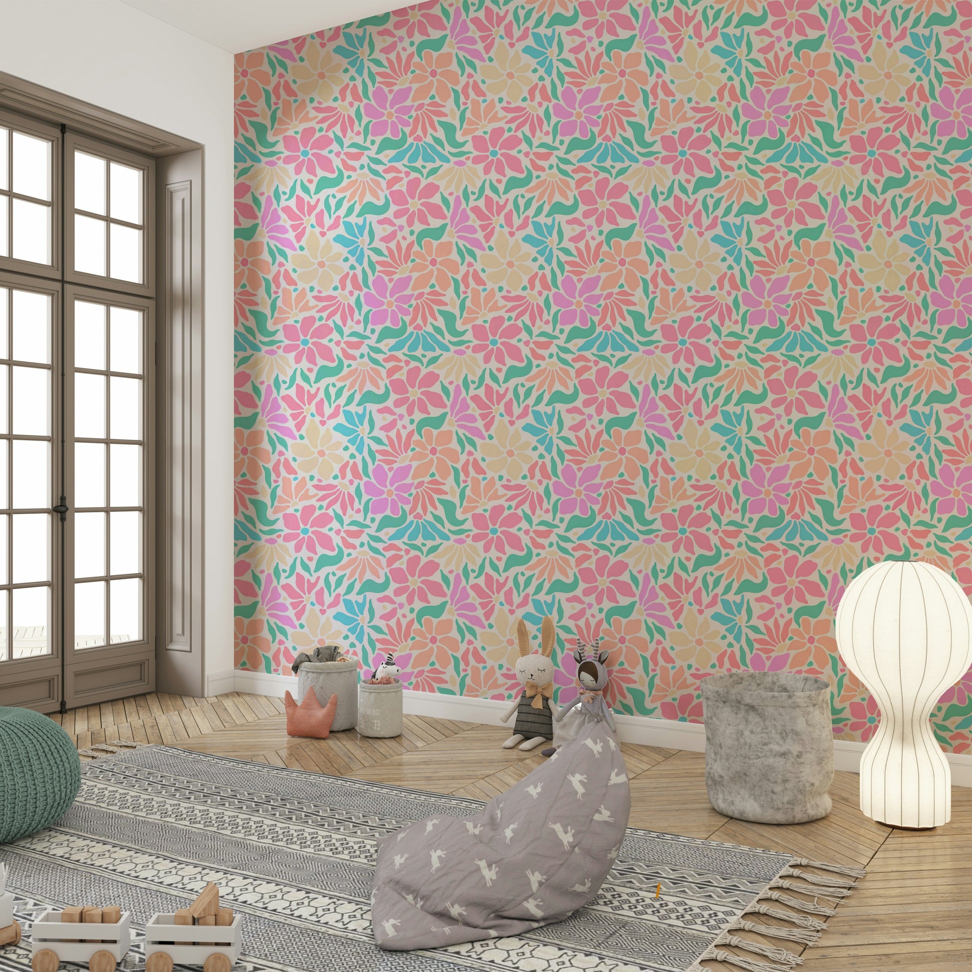 60s floral wallpaper with playful flower shapes

