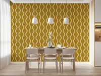 Wavy wall mural, mustard and cream aesthetic, textured backdrop feature.
