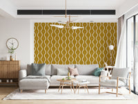 Groovy Waves pattern, bright ocher and beige lines, lively interior uplift.