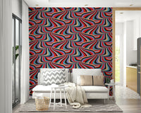 Retro Marble Stripe Pattern Wall Mural – Colorful marbled stripes in black, purple, red, blue, cream, and pink with a 70s-inspired vibe.