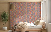Swirling Groovy Abstract Wallpaper – Dynamic design with marble swirl stripes in pink, purple, blue, coral, mint, and cream.