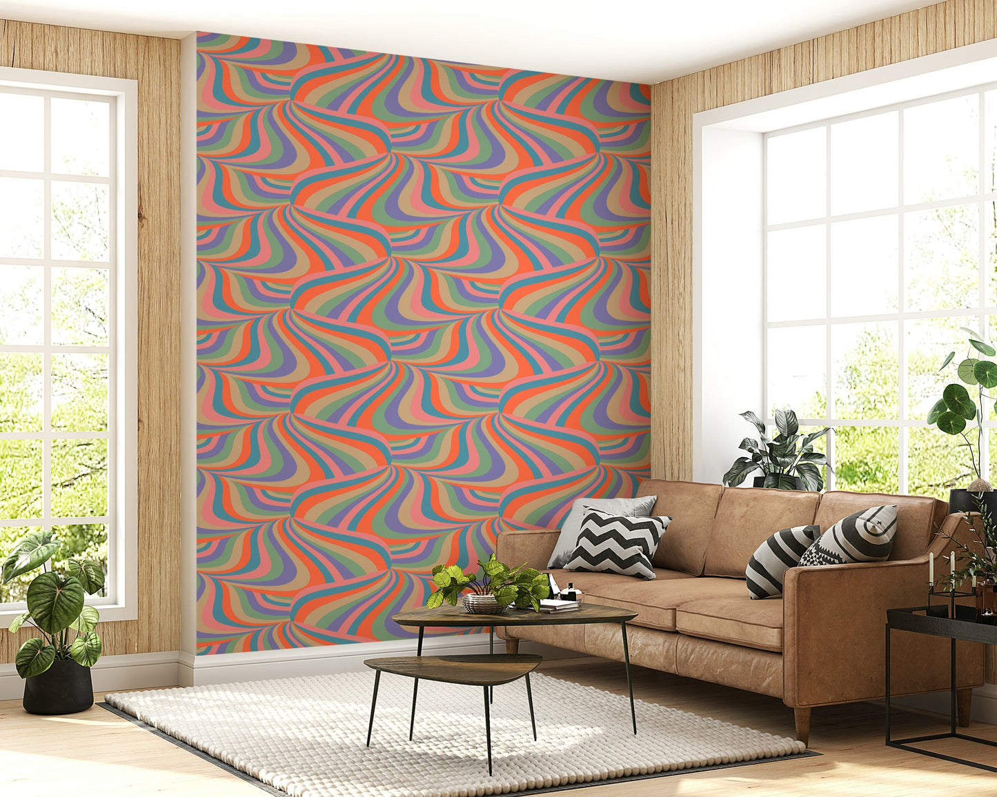 Marbled Swirl Pastel Stripes Wallpaper – Decorative abstract wallpaper combining marbled textures with retro-inspired pastel stripes.