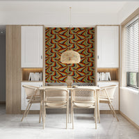 Marbled Swirl Rainbow Stripes Wallpaper – Decorative abstract design combining marbled textures with retro-inspired colorful stripes.