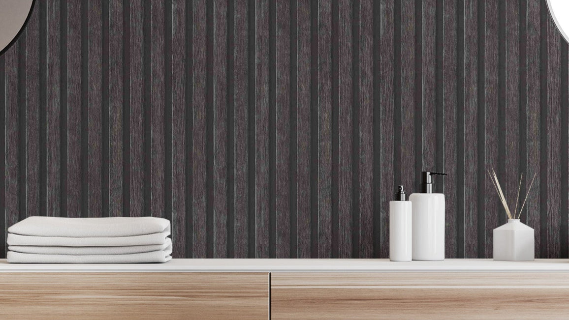 Grunge black wood panel wallpaper for modern interiors
