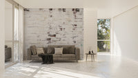 Grungy white brick wallpaper for a modern loft-style feature wall.