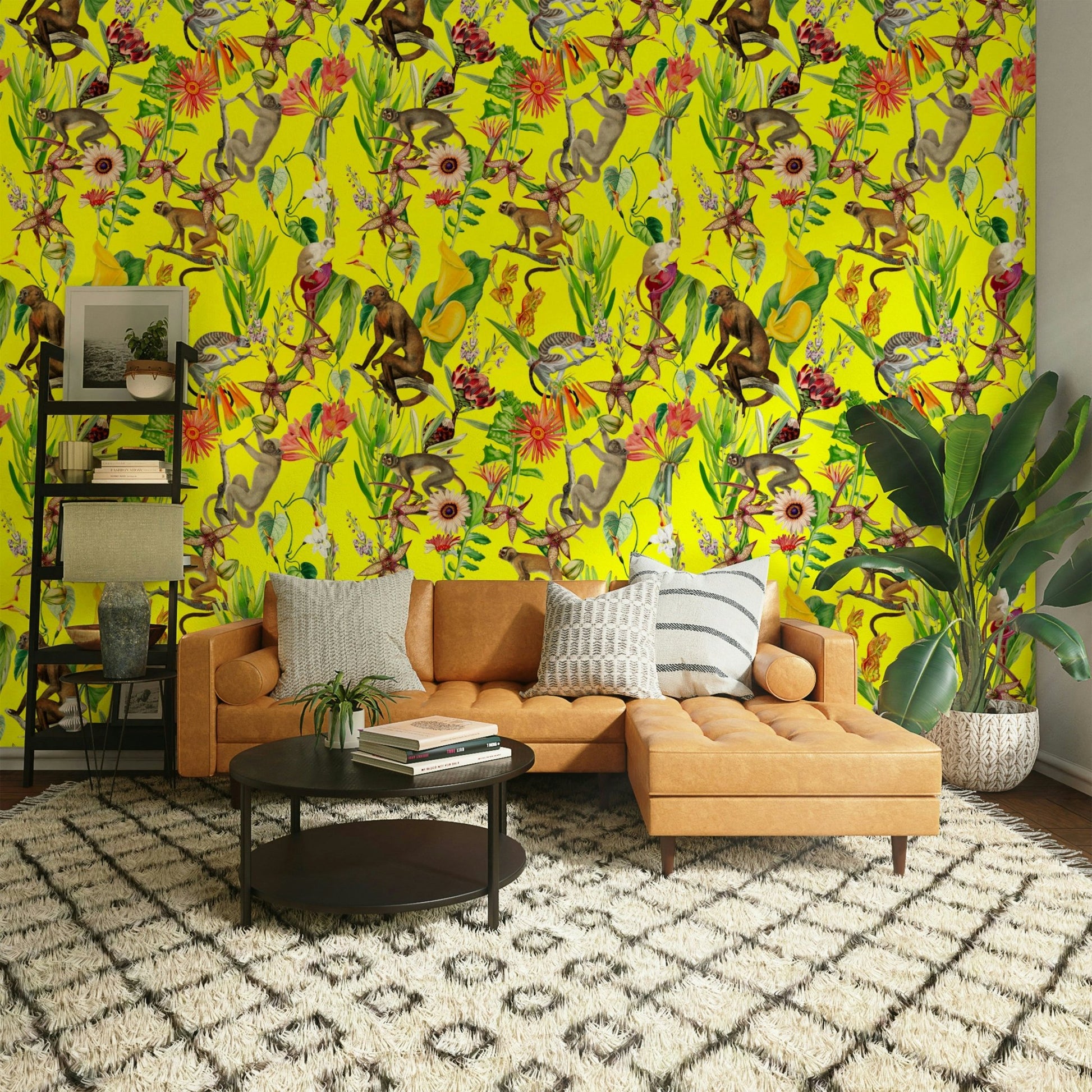 Free-spirited wallpaper with warm graphic elements

