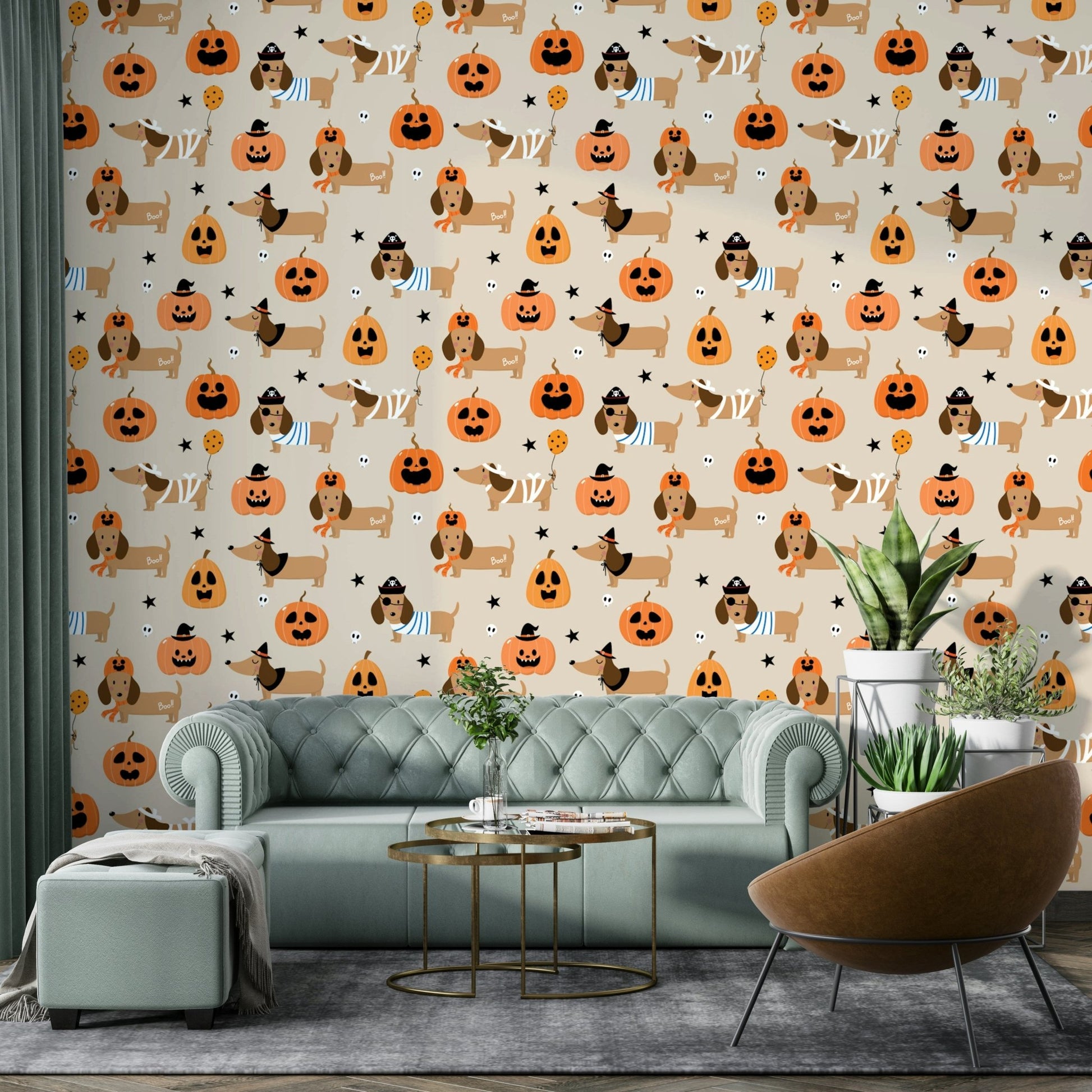 Halloween Doggies graveyard backdrop wall mural.

