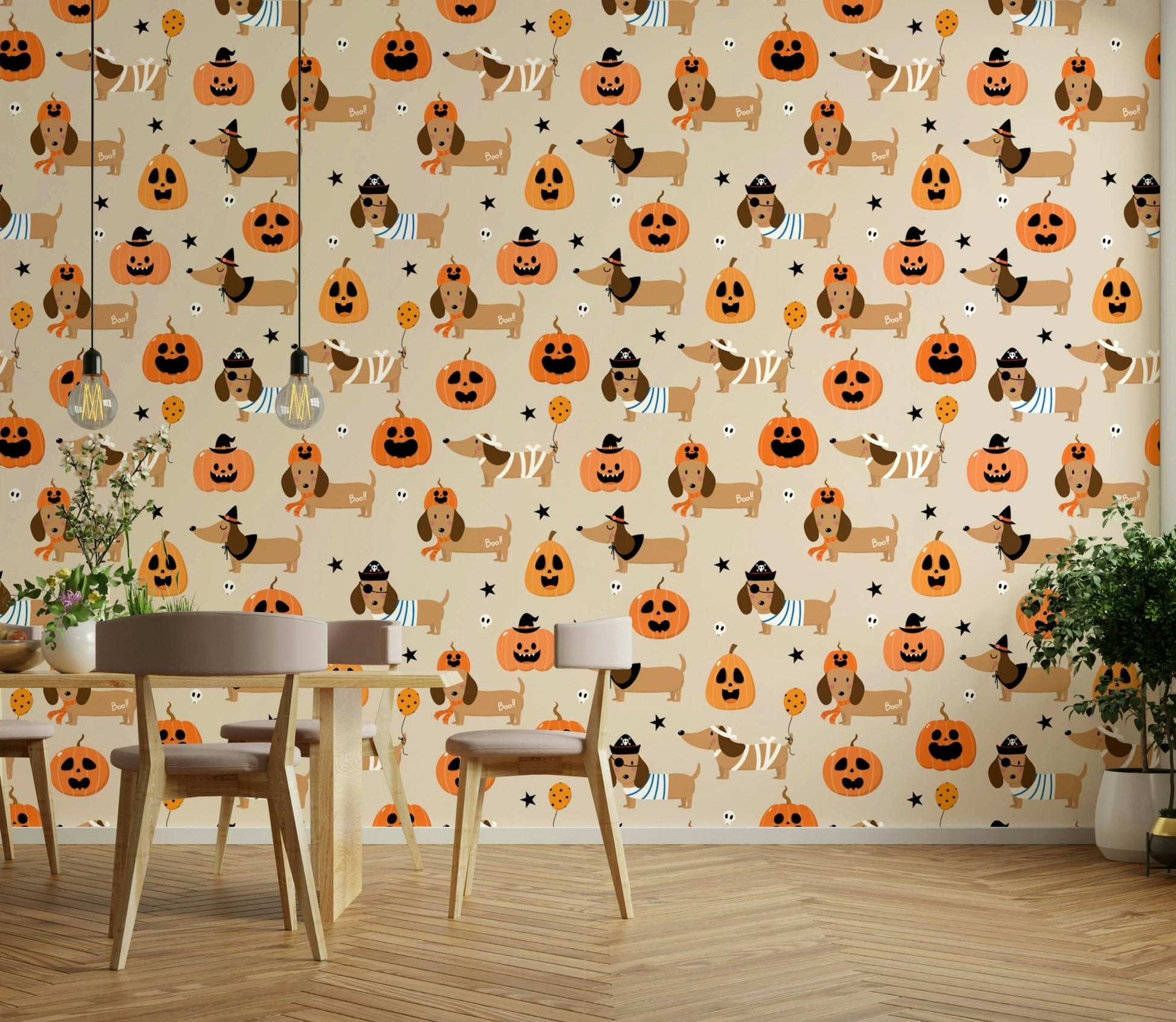 dogs in halloween costumes wall mural.

