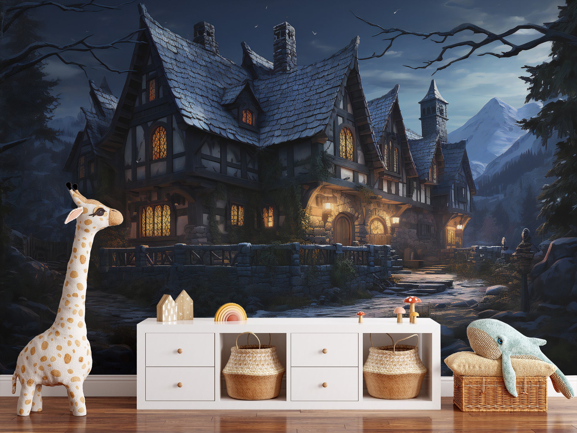 Halloween Haunted Cottage chilling wall  mural.

