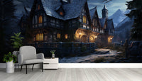 Halloween Haunted Cottage mysterious wall mural.
