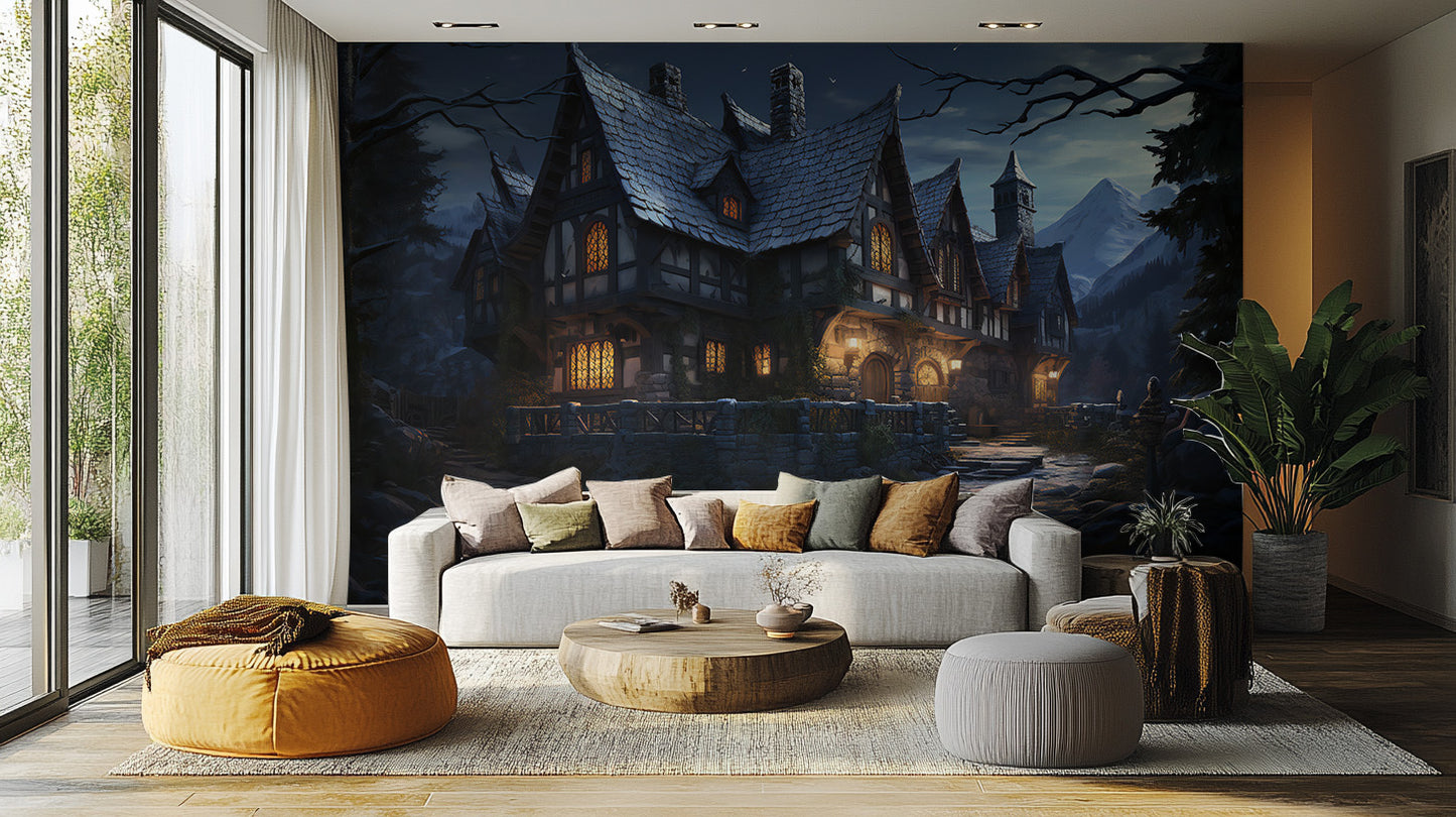 Halloween Haunted Cottage creepy wall covering.
