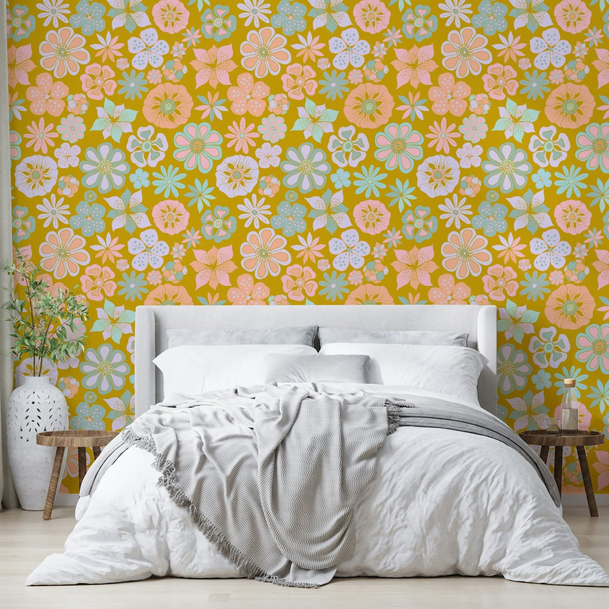 Close-up of the pastel pink and orange flowers.

