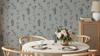 Hand-drawn spirits wallpaper with artistic cocktail sketches

