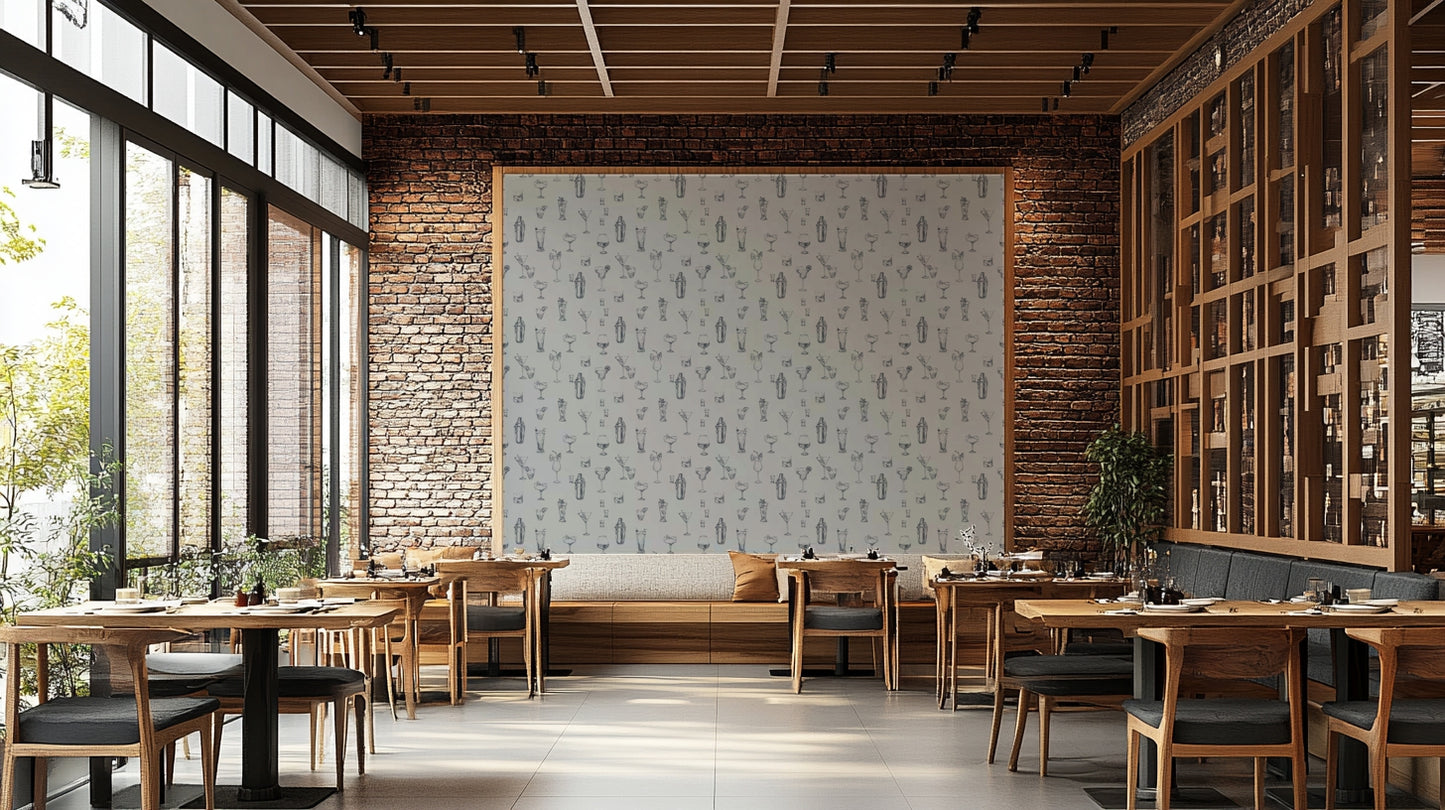 Creative bar wallpaper with hand-drawn drink illustrations

