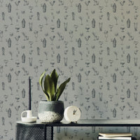 Artistic bar wallpaper featuring hand-drawn spirits


