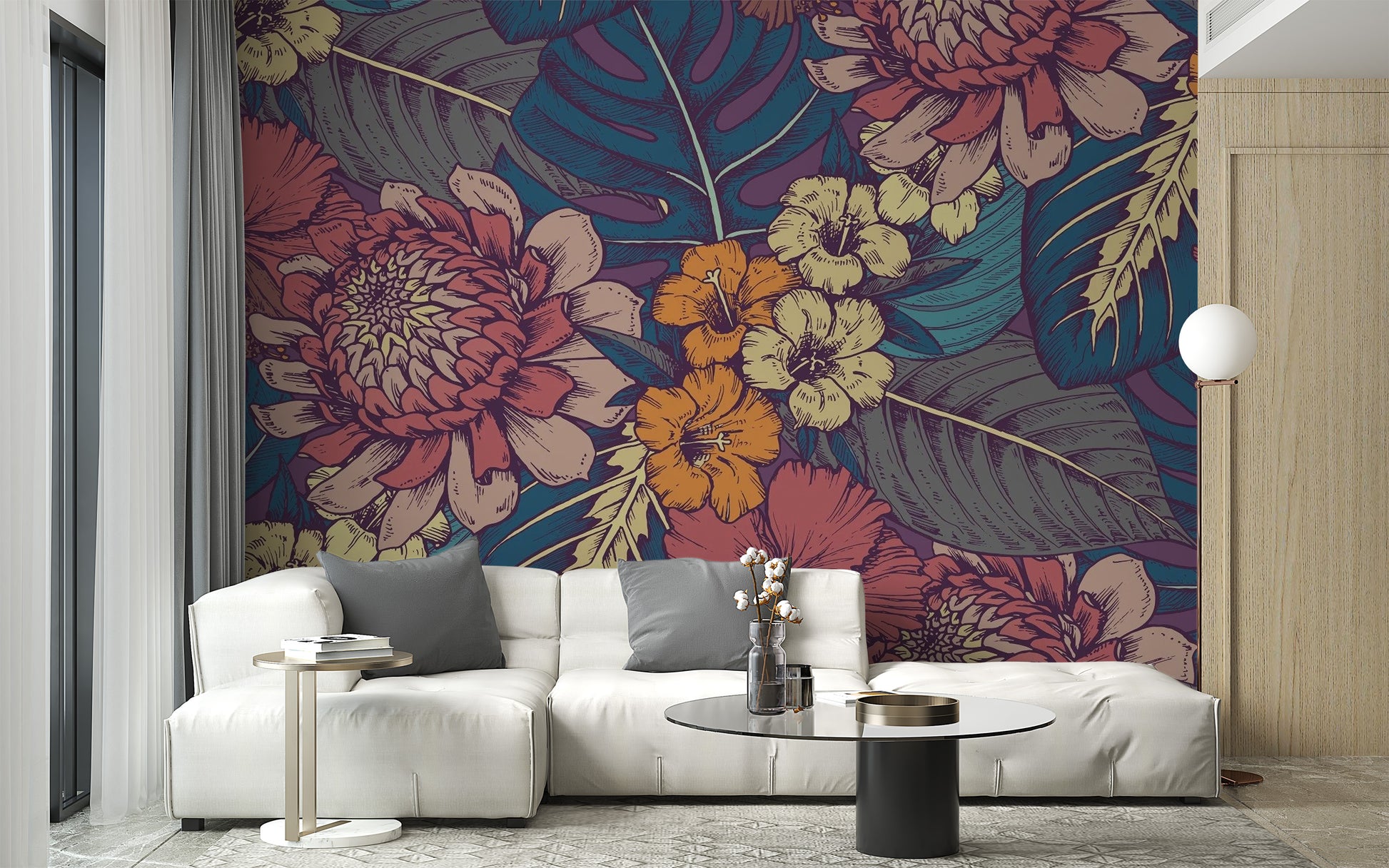 Hand Drawn Tropical Flowers Wallpaper Murals - Giffywalls
