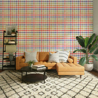 Multi-colored gingham check pattern for home decor.

