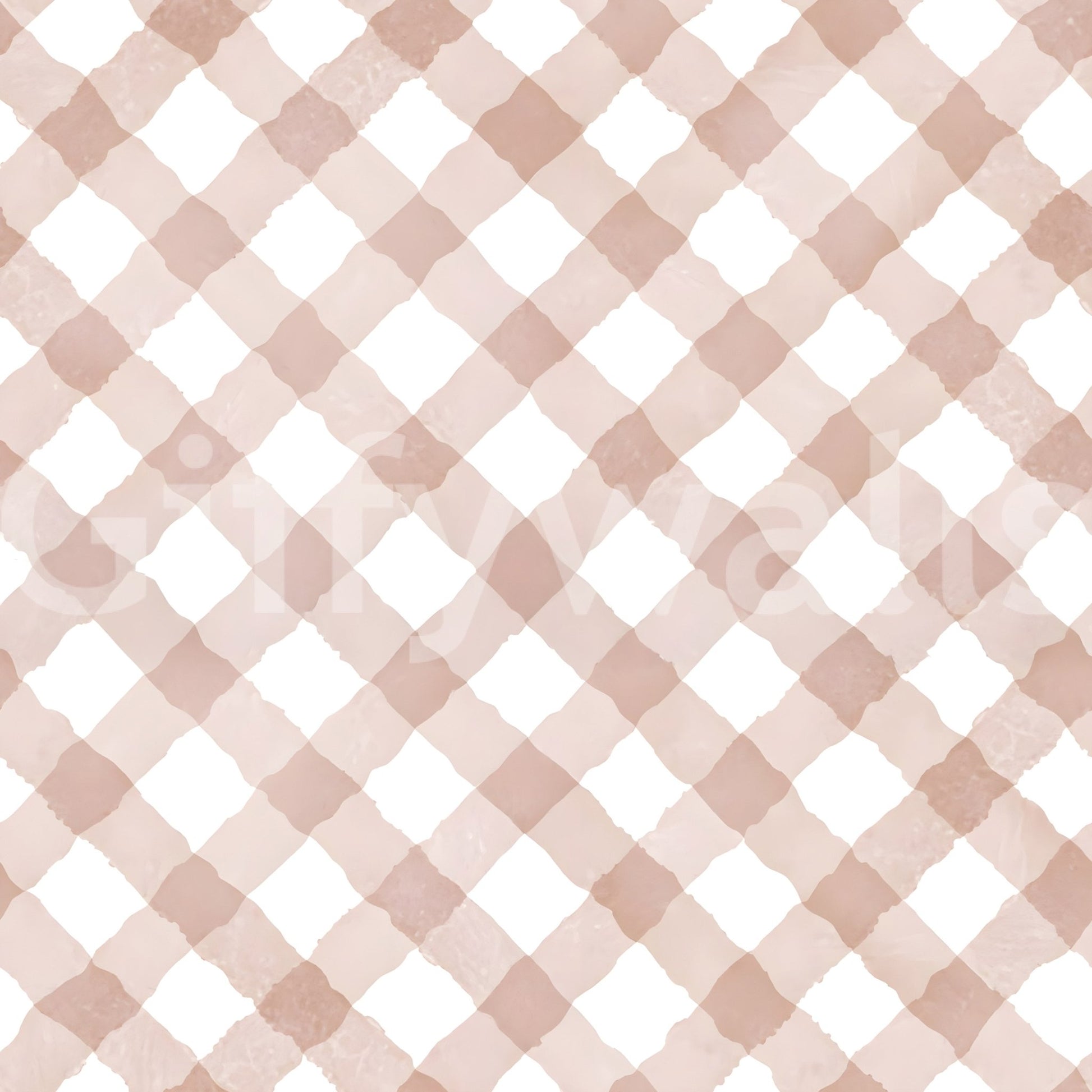 Hand-painted pink gingham wallpaper for a soft, inviting atmosphere

