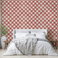 Red festive gingham wallpaper creating a warm, cheerful atmosphere

