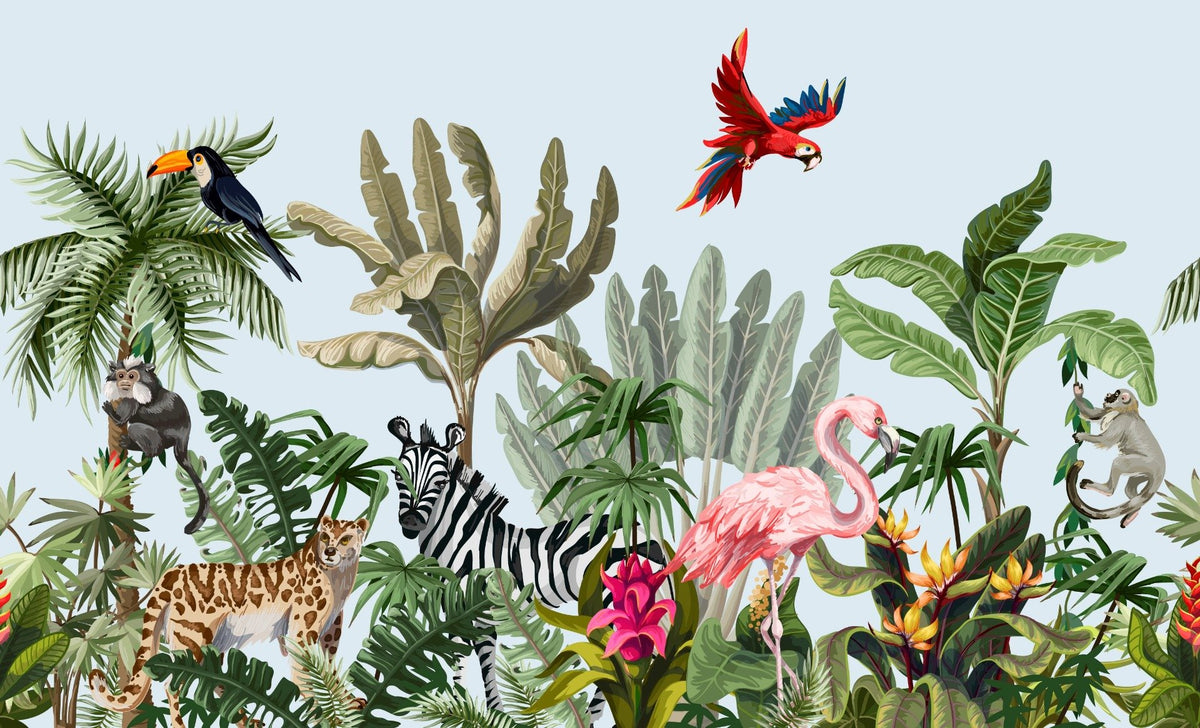 Tropical Animals & Birds Wallpaper Mural in your room — zoomed