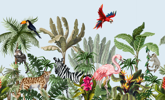 Tropical Animals & Birds Wallpaper Mural