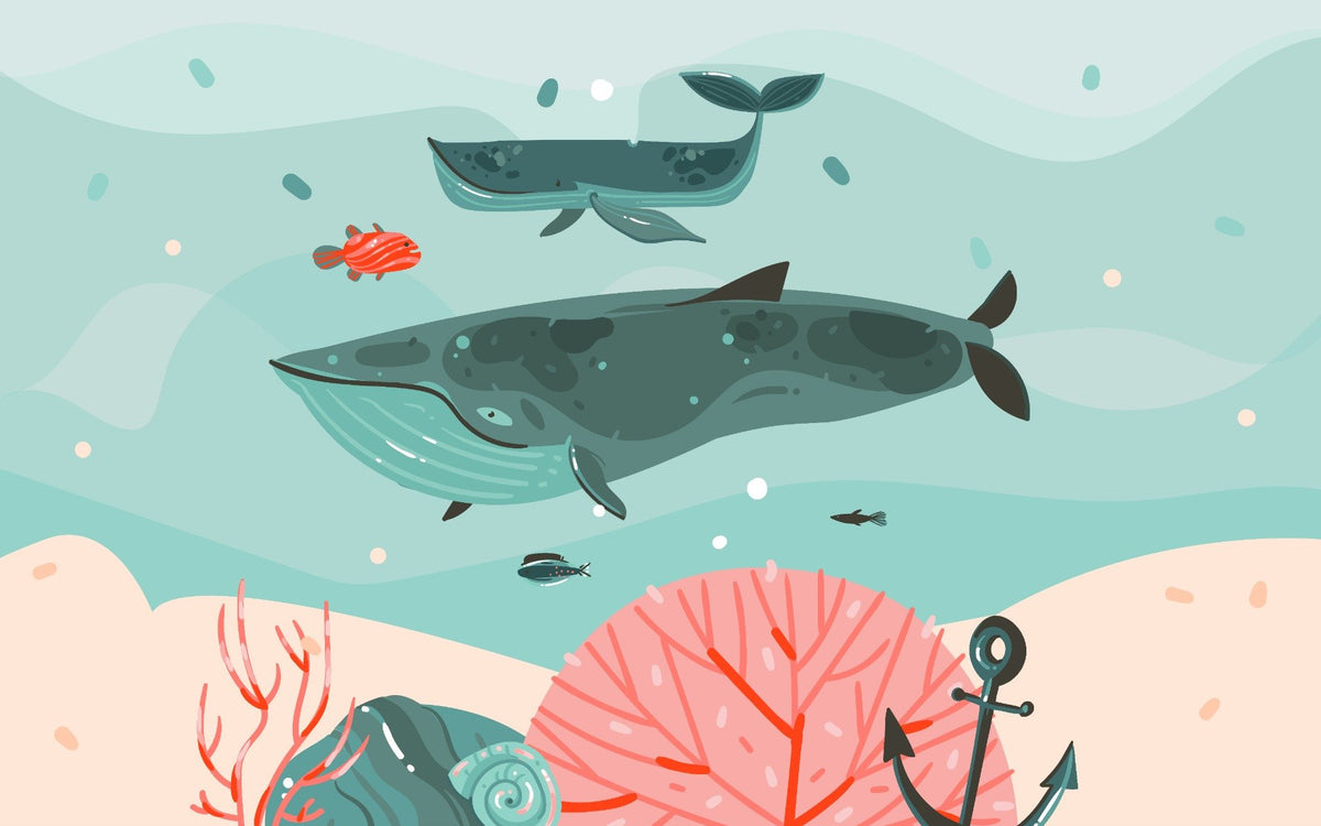 Whale Adventure Underwater Wallpaper Mural for Kids in your room
