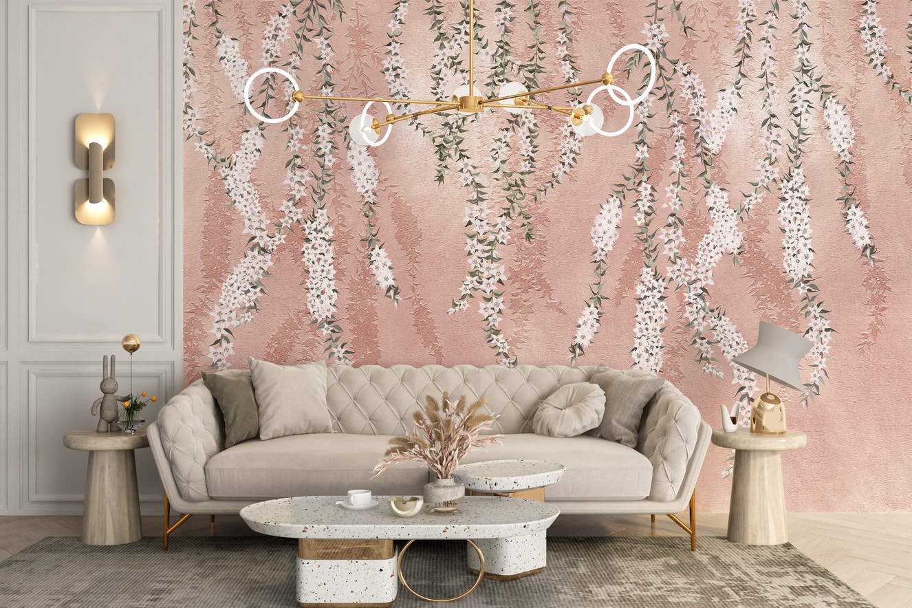 Pink floral branches peel & stick wallpaper