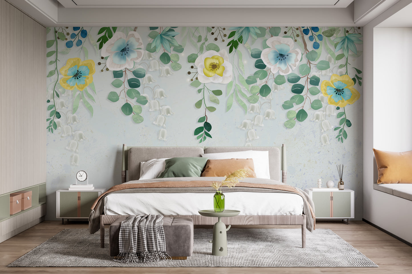 Stick on hanging flower wallpaper
