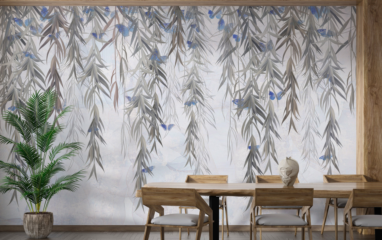 Hanging Willows on Grey Wallpaper Mural - Giffywalls
