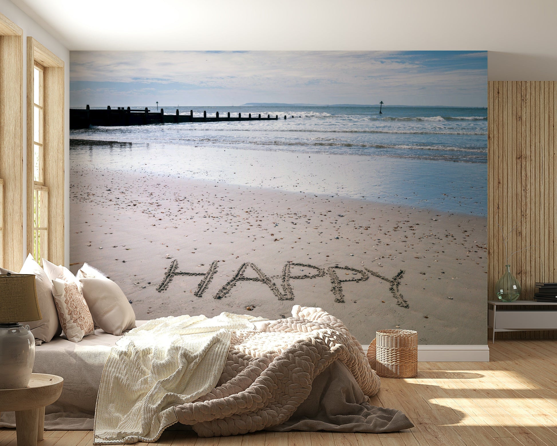 Sunlight reflecting on waves Happy Beach mural wonderful day.