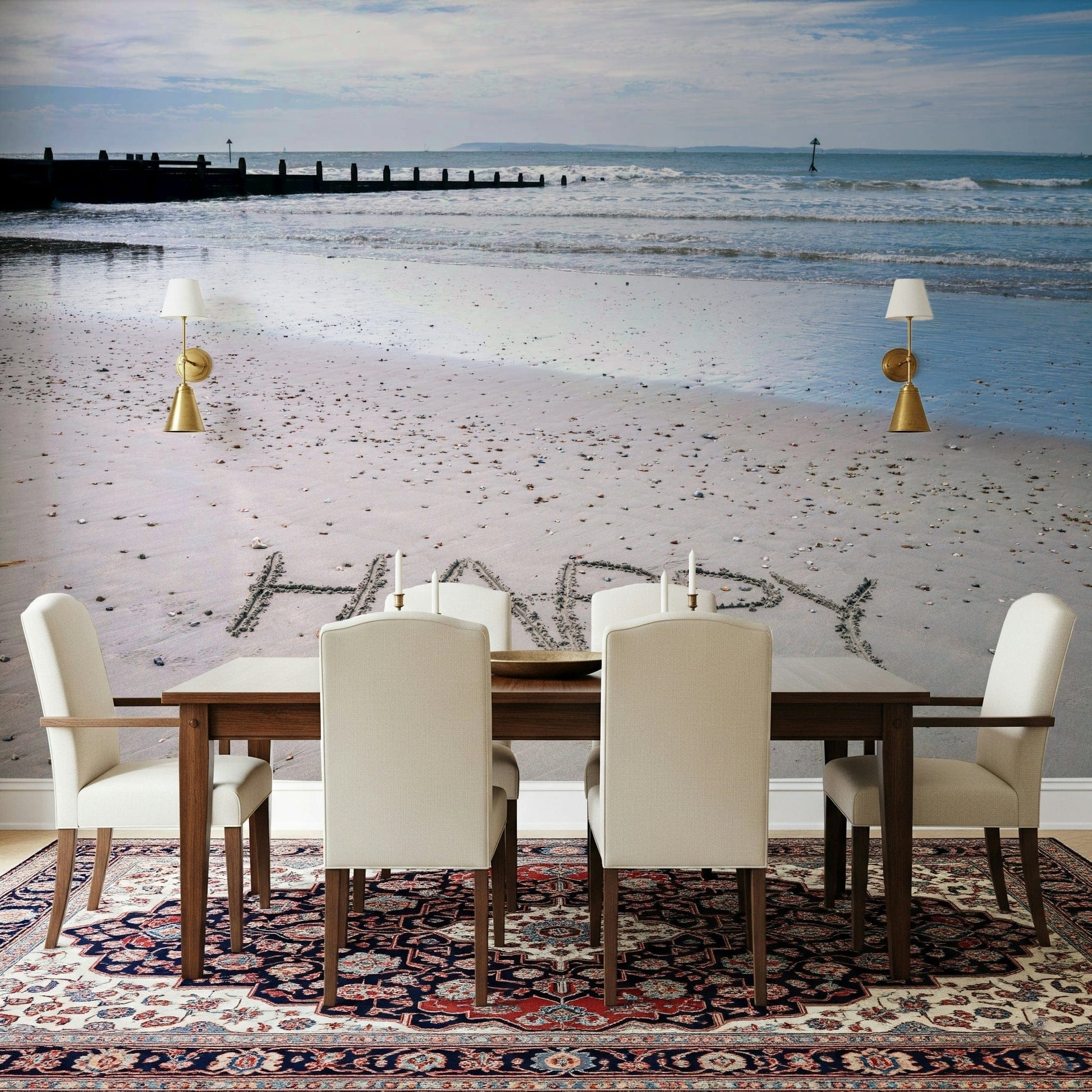 Positive affirmation Happy Beach mural calming atmosphere.