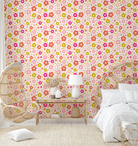 Whimsical daisy flower wallpaper in soft pastels

