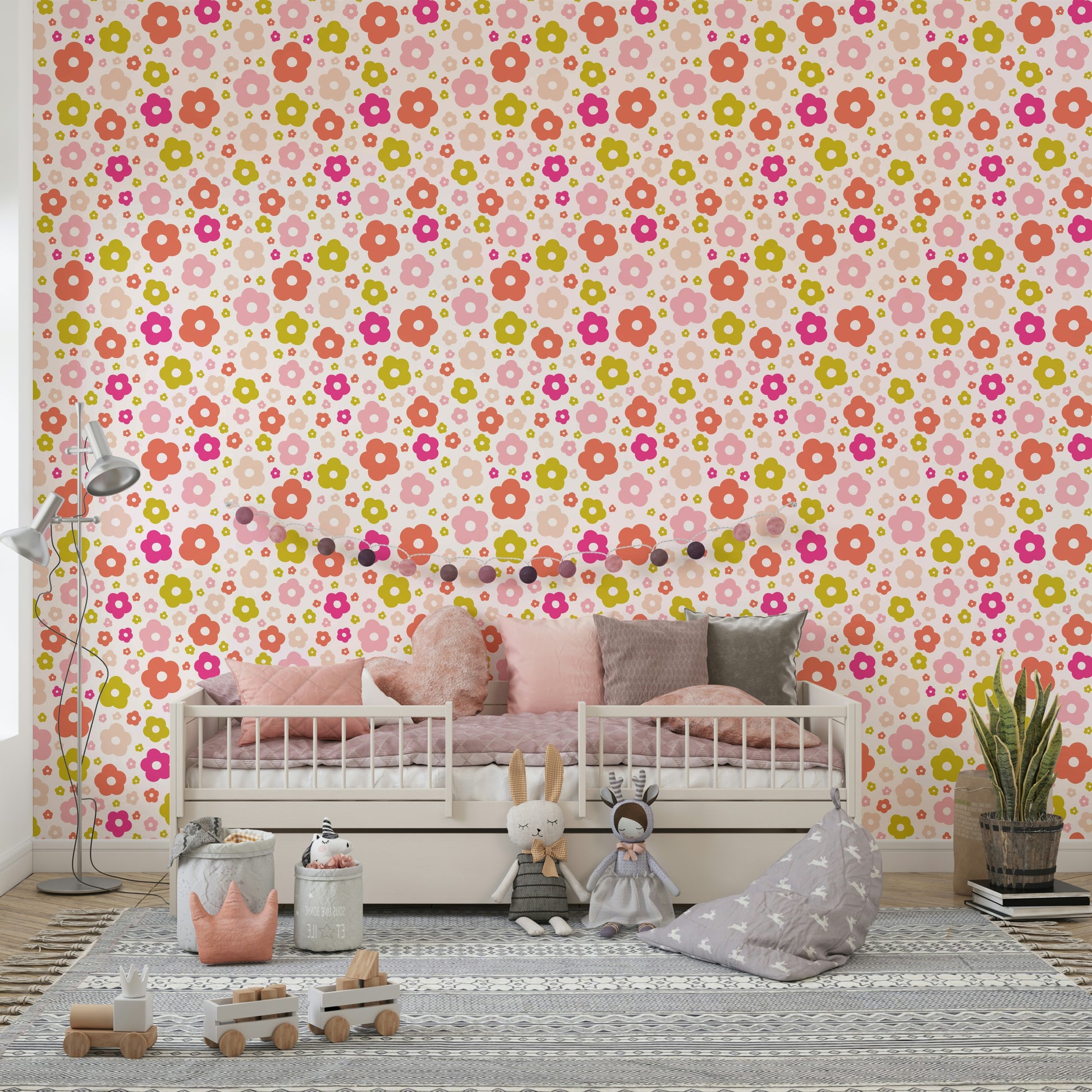 Joyful daisy wallpaper with a retro flower print

