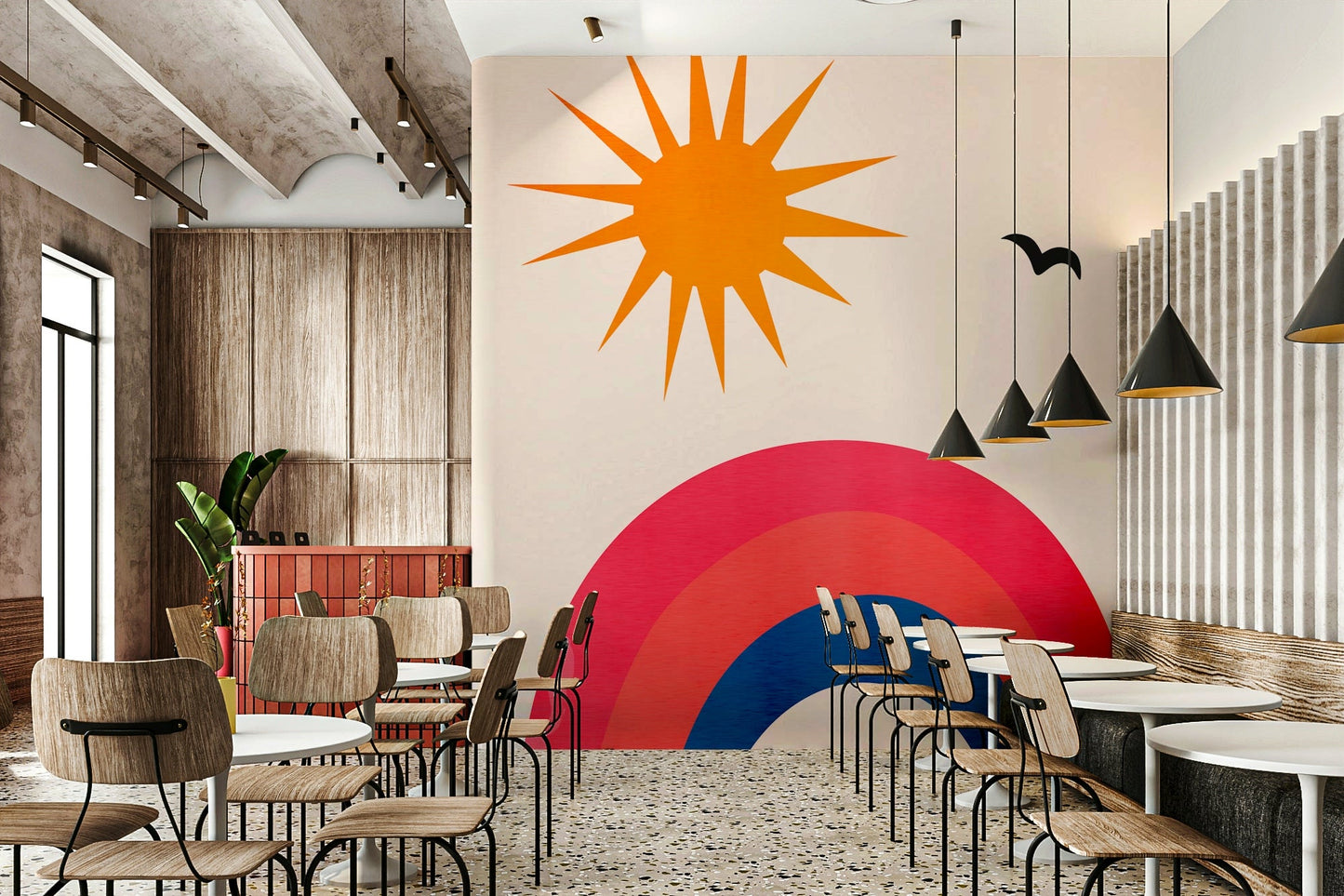 Features elements reminiscent of classic American "happy days" or 1950s/60s nostalgia.
