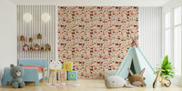 Happy Hounds Dog Doodles wallpaper in a kids playroom with a blue toddler bed, teddy bear and mint teepee tent