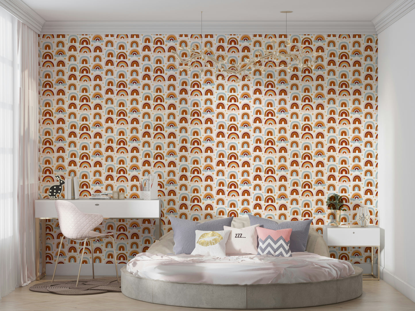 Playroom wallpaper with happy rainbow colors