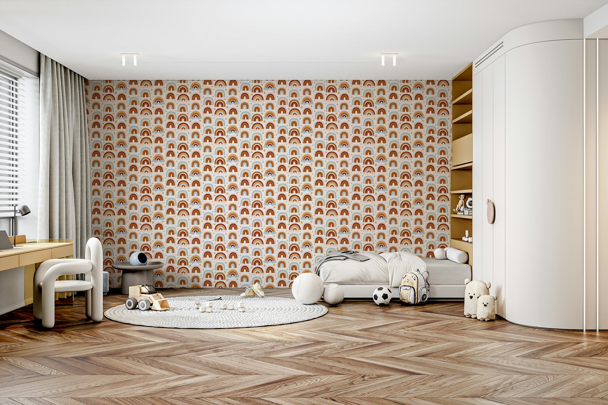 Bold and playful rainbow wallpaper for interiors

