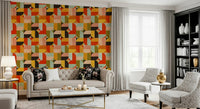 Retro circle block wallpaper in mustard and rust hues