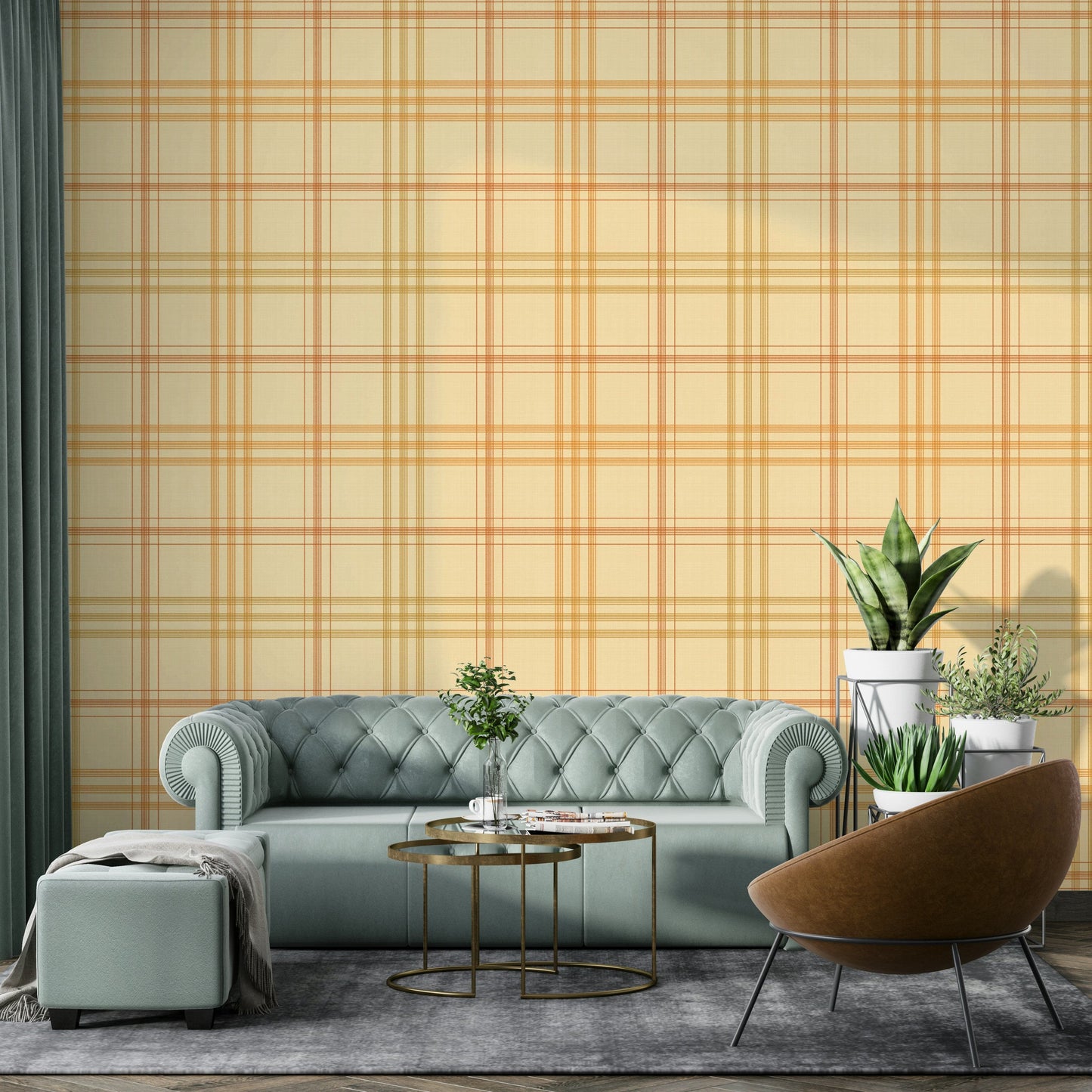 A classic plaid textile wallpaper for walls.

