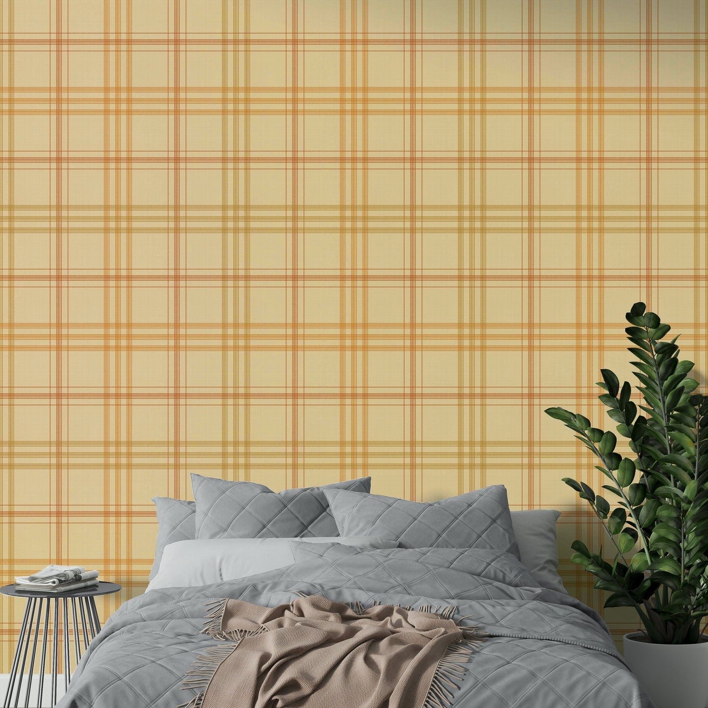 A graceful subtle plaid wall mural in warm, natural tones.

