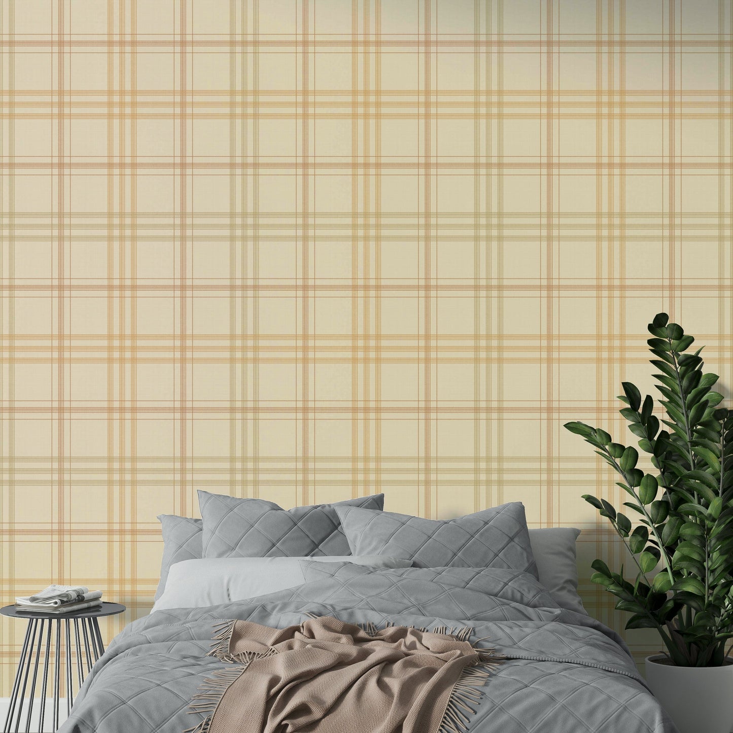 A peaceful autumnal theme mural on decorative wallpaper.

