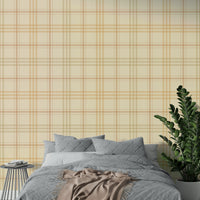 A peaceful autumnal theme mural on decorative wallpaper.

