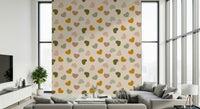 Heartfelt Harmony wallpaper showcasing a blend of patterned and plain hearts in natural tones.