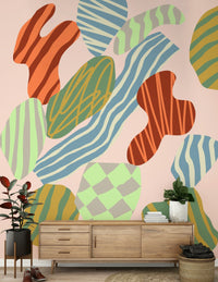 A graceful subtle pattern wall mural in fiery tones.