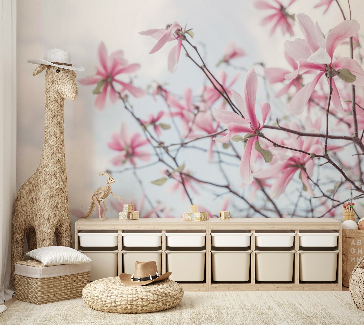 Beautiful magnolias wall mural for serene room decor

