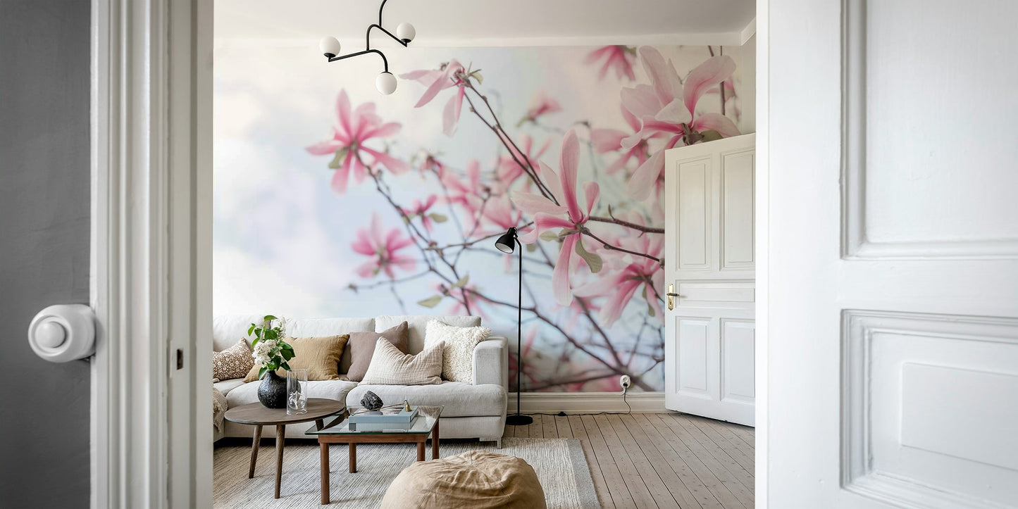 Elegant magnolia flowers on a dreamy wall mural

