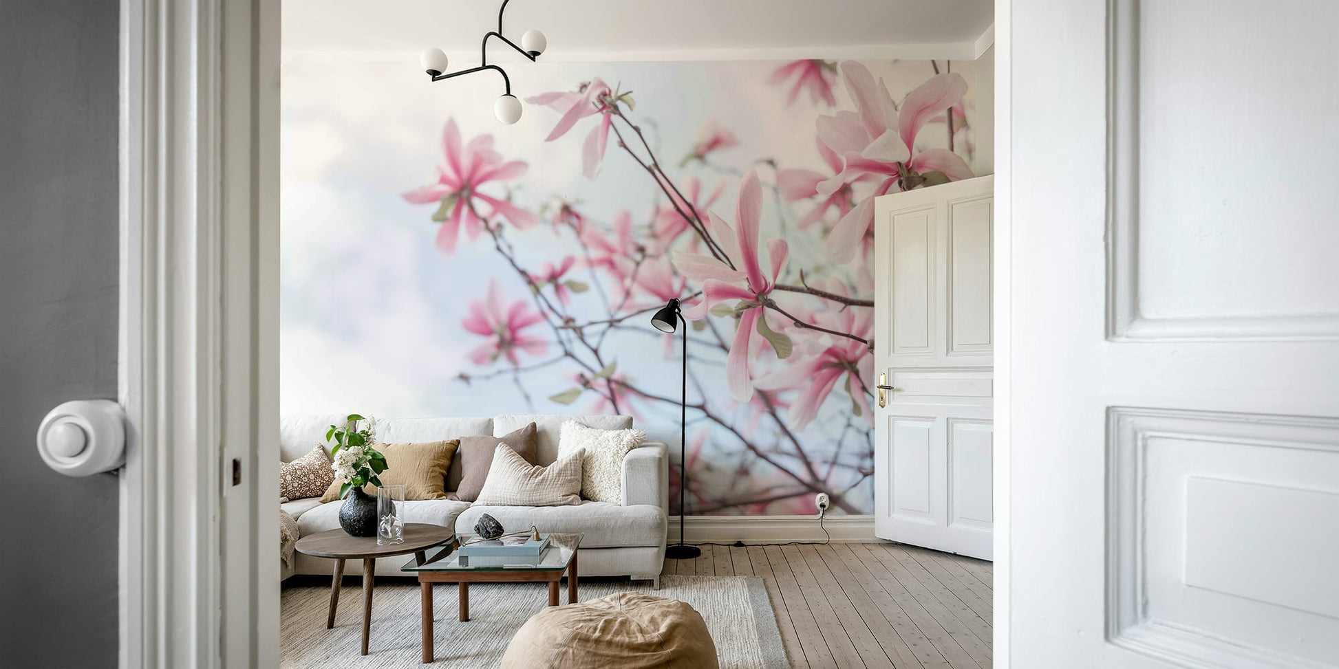 Elegant magnolia flowers on a dreamy wall mural

